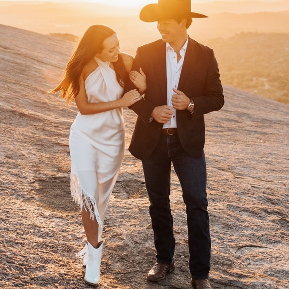 White Satin Beaded Fringe Midi Dress Asymmetrical - Picture 4 of 6